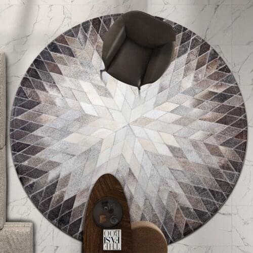 Gray Gradient Cowhide Round Cloakroom Rug Cow Hide Carpet Study Balcony Living Room Floor Mats Luxury Blanket