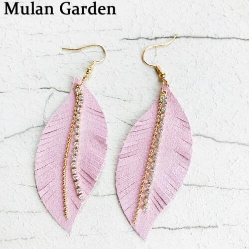 M&G Trendy Genuine Goat Leather Earring Gold Bead Zircon Tassel Elegant Fashion Earring Jewelry Women Accessories Hot Gift 2019