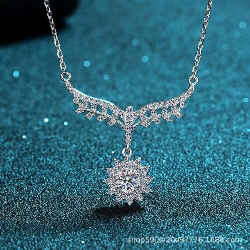 UMQ 925 Silver Angel Wing Statement Necklace Chain Excellent Cut Pass Diamond Test 0.5 ct d Moissanite Snowflake Necklaces