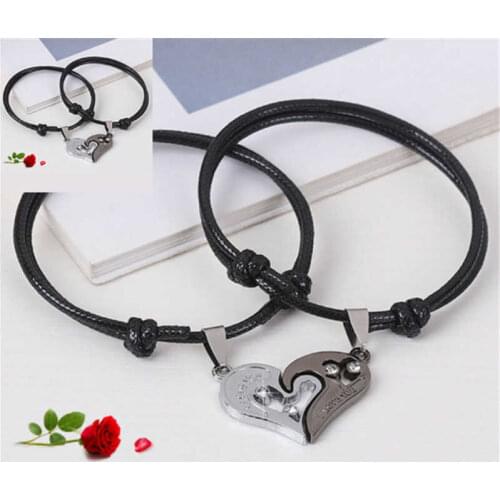 Fashion couple black rope simple heart to heart foot ring adjustable Valentines Day gift