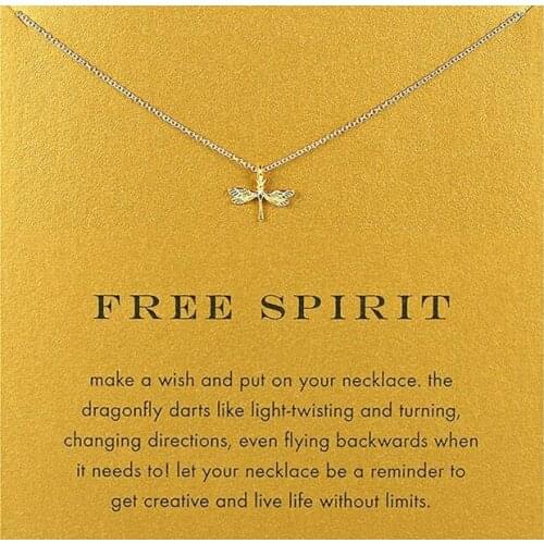 Fashion Gold Color Dragonfly Pendant Necklace for Women Free Spirit Long Chain Necklace Birthday Gifts With Card