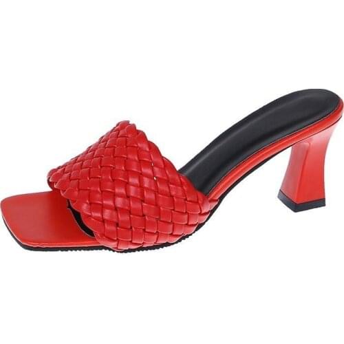 Woman Mules Ladies Party Slides Women Fashion Plaid Pumps Womens Slippers Female Outdoor High Heels PU Leather Plus Size 35-44