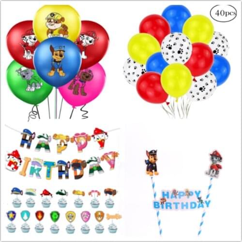 2021 New Paw Patrol Pull Flags and Flowers Banner Cake Insert Card Cartoon Dog Patrol Theme Birthday Party Flag Door Hanging