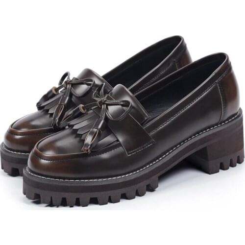 OULYYYOGO British Style Spring & Summer Thick Heels Preppy Flats Butterfly-Knot Round Toe Loafer Shallow Mouth 3 Colors