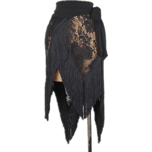 Fashion Latin Dance Skirt Female Waistband Sexy Irregular Lace Tassel Hip Scarf Ballroom Cha Cha Rumba Samba For Women DL4252