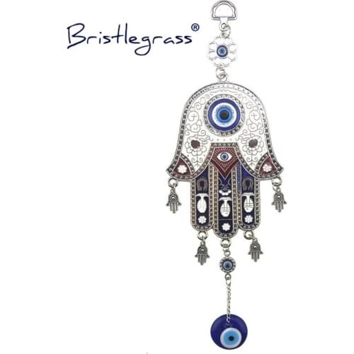 BRISTLEGRASS Turkish Blue Evil Eye Hamsa Hand Amulets Lucky Charms Wall Hanging Pendants Blessing Pendulum Protection Home Decor