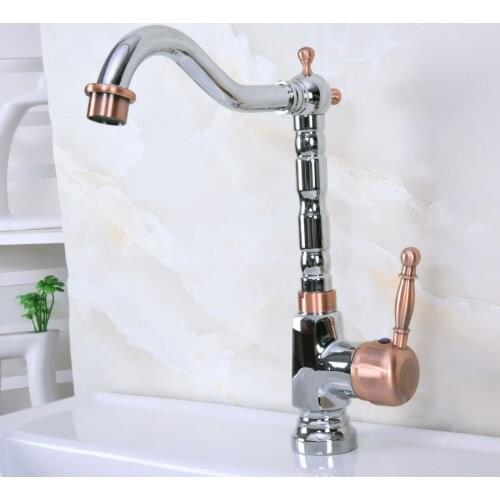 Polished Chrome Red Copper Brass Swivel Spout Single Lever Handle Kitchen/Bar Bathroom Sink Faucet Hot&Cold Mixer Tap anf916