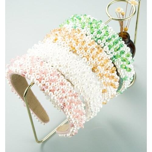 Full Pearl Baroque Headbands New Design Wide Hairband Fashion Crystal Hair Accessories For Women Bride Wedding Crown Headdress