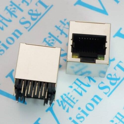 5PCS/LOT RJ45 5224 180-degree straight vertical cable shield with LED socket network socket Connector
