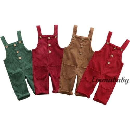 Pudcoco US Stock 0-5 Years 4 Colors Toddler Baby Boys Winter Warm Pants Solid Color Thicken Corduroy Bib Pants
