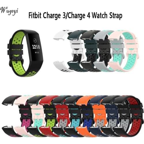 Suitable for Fitbit Charge3 Charge4 Watchband Two-color Silicone Strap Open Hole Breathable Heat Dissipation Strap