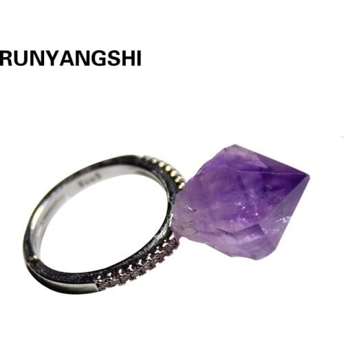 Runyangshi 1 pc Natural stone lavender amethyst original stone ring female original stone open ring creative wholesale