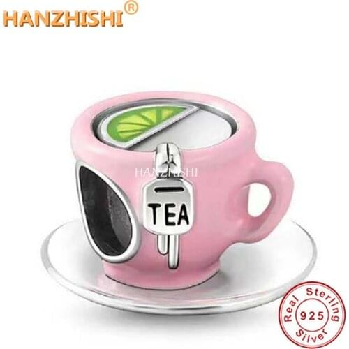 925 Sterling Silver Pretty Delicate Pink Cup Charms Beads Fit Original Pandora Bracelet Necklace Jewelry Gift for Women Men