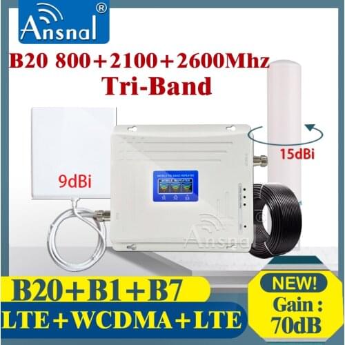 B20 LTE 800 2100 2600Mhz Tri-Band Cellphone Repeater GSM 2g 3g 4g Cellular Amplifier 4G Network Signal Booster LTE WCDMA LTE