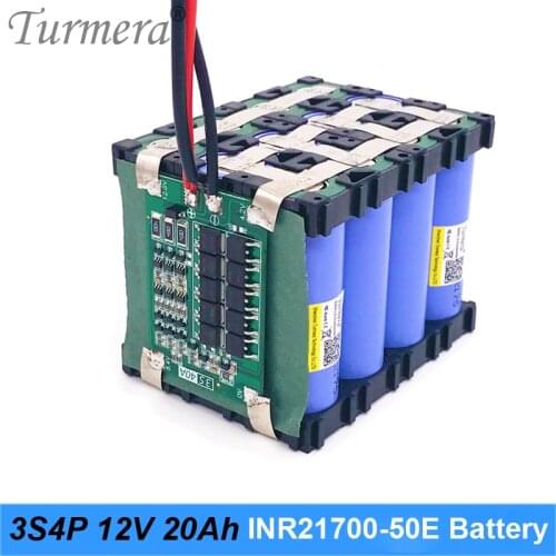 Turmera 12V 20Ah Lithium Battery 3S4P Use INR21700-50E 5000mAh 3.6V with 3S 40A Balance Board for Uninterrupted Power Supply 12V
