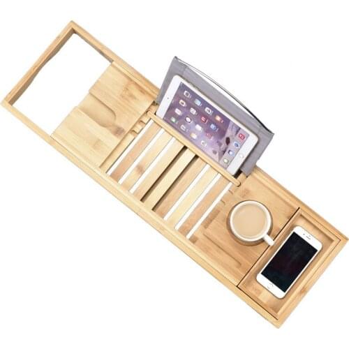 Extendable Bathroom Shelf Bathtub Shower Tray Bamboo Bath Tub Rack Towel Wine Book Holder Storage Organization Accessories