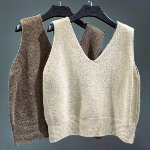 Women Sexy famous sleeveless Wool Vest O-Neck Knitted Tops and blouses Female Jumper Pull Femme S7215