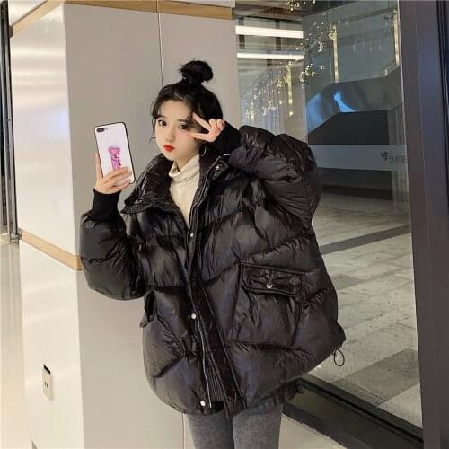 Black Down Cotton Jacket Women Winter 2021 Loose Cotton Padded Jacket Thick Oversize Casual Parkas Fashion Elegant Cotton Jacket