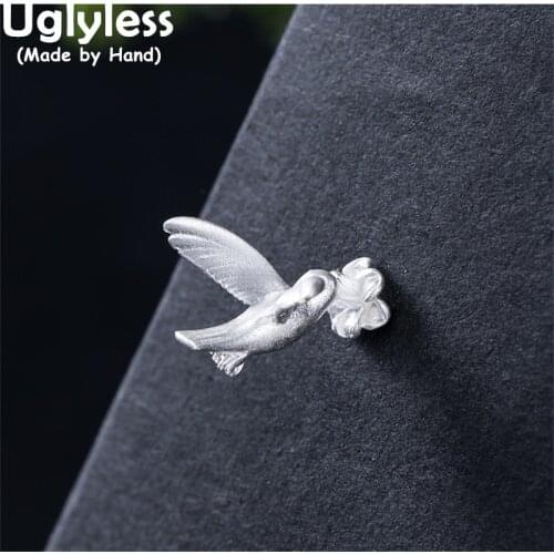 Uglyless Handmade Birds Peace Pigeon Studs Earrings for Women 925 Sterling Silver Animals Brincos Creative Flying Birds Jewelry