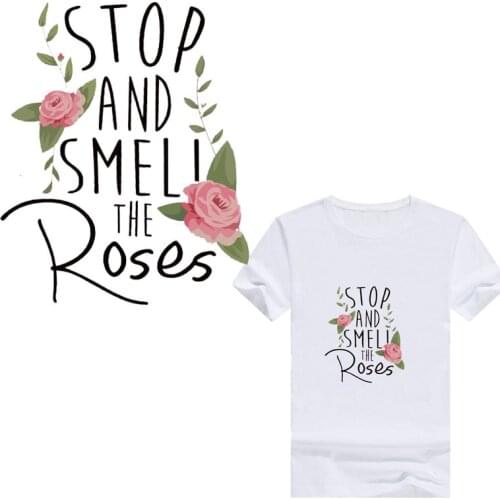 Rose Flower Patches Iron On Women T-Shirt For Clothes Fashion Letter Printing Thermal Heat Transfer Sticker Appliques