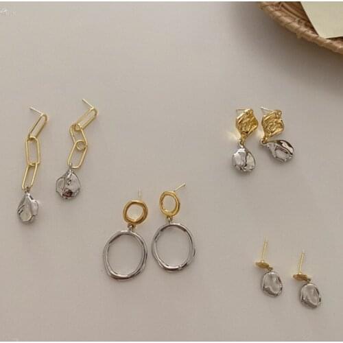 AOMU 2020 New Korea Vintage Hollow Round Square Long Tassel Earring Metal Gold Silver Color Geometric Earrings for Women Jewelry