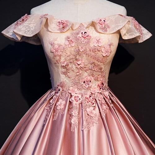 Pink ruffled slash collar embroidery vintage baroque ball gown Renaissance Gown queen Victorian/Marie Antoinette Belle