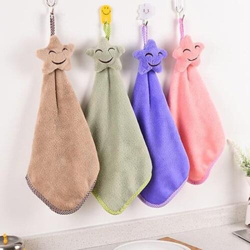 1PC Cute Stars Strong Soft water absorption Coral Velvet Bathroom Supplies Cloth Dishcloths Hanging Cloth Kitchen Accessories