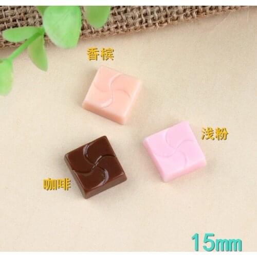 10pcs 15mm Mix Flatback Square chocolate charms cake game jewelry accessories simulation cream mobile phone shell material DIY
