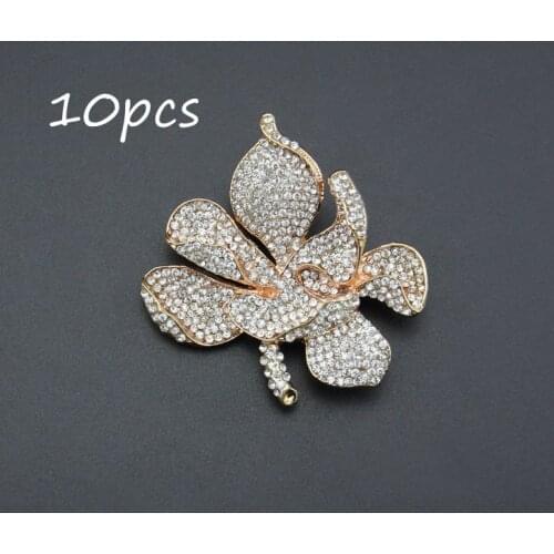 10pcs lot/Free shipping New years gift 50mm flat back clear crystal golden lotus flower Australian brooch pins