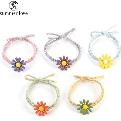 10pcs/lot High Quality Hair Accessories Solid Elastic Hair Rubber Bands holder Flower Charm Kids Colorful Headband Decorations