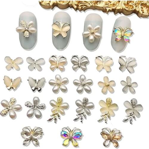 10Pc Luxury Nail Art Flower Butterfly 3D Charms Cat Eyes Gems Pendant Jewelry Crystal Nail Studs For Acylic Manicure DIY Stones