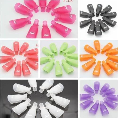 10PC Pink/Black/Orange/White/Purple/Green/Red Plastic Nail Art Soak Off Cap Clip UV Gel Polish Gel Nail Polish Remover Wrap Tool