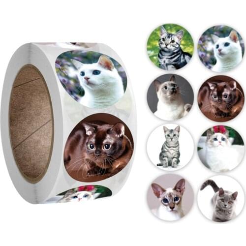 100-500pcs Round Lovely Cat Reward stickers Sealing labels for school teacher Cute animals kids stationery sticker Gift decor