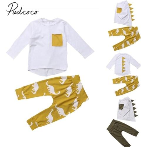 2018 Brand New Toddler Baby Boys Clothes 2PCS Long Sleeve Patchwork Pullover Sweatshirt Tops Dinosaur Print Pants Outfit 6M-5Y