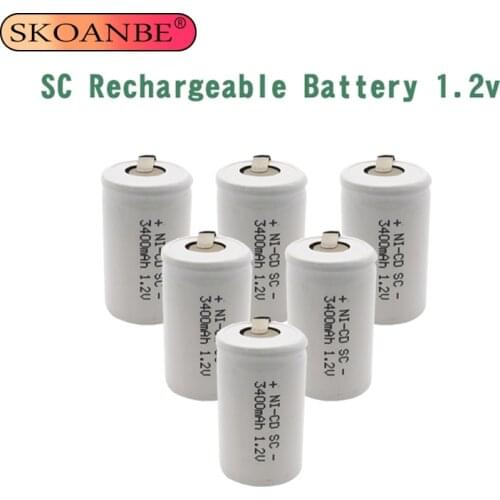 SKOANBE 12PCS 3400mAh SC 1.2V Ni-CD Battery Rechargeable Batteries with Welding Tabs for Electric Drill Screwdriver