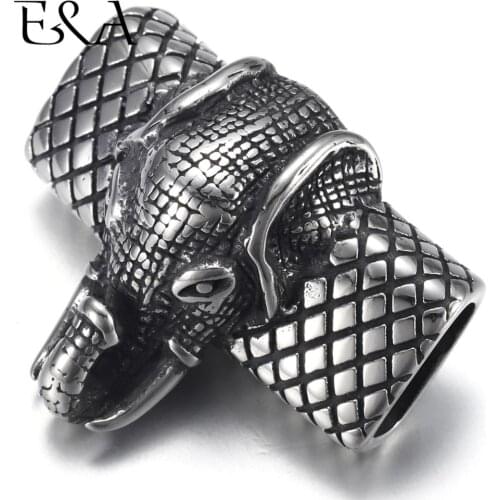 Stainless Steel Punk Elephant Slider Beads 12*6mm Hole Slide Charms for Mens Leather Bracelet Jewelry Making DIY Accessories