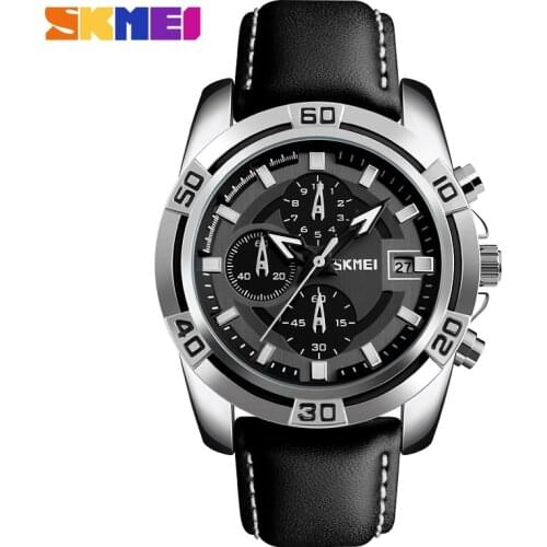 SKMEI Quartz Men Watches Chronograph Stopwatch Top Brand Luxury Leather Men Military Sports Watches Waterproof Relogio Masculino