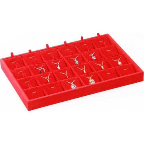 Black Red/Grey 24 Slot Velvet Necklace/pendant Jewelry Box Organizer Rings Earrings Tray Display Storage Case