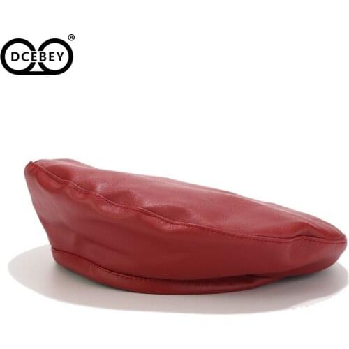 DCEBEY Autumn New Arrival Classic PU Leather French Beret Hat for Women Female Ladies Beanie Beret Girls For Spring And Autumn