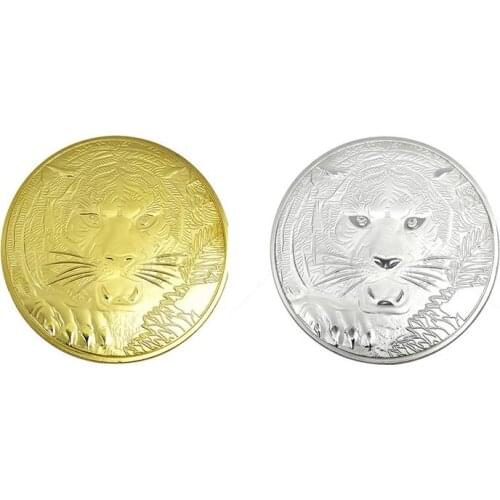 Dragon Battle Tiger Gold-plated Silver Commemorative Coin Animal Commemorative Coin Love Medal Badge Decoration Gift
