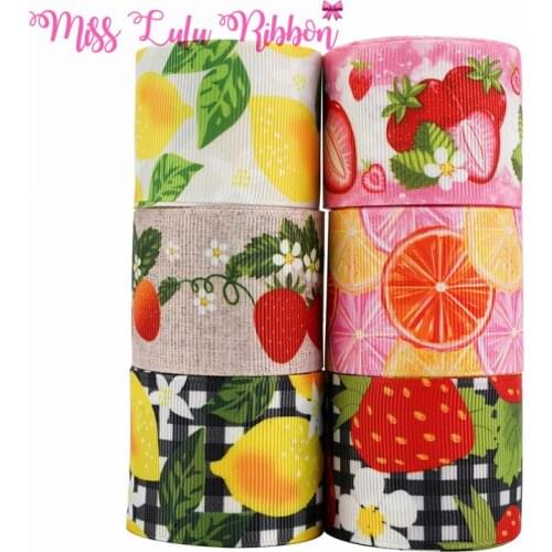 16mm,22mm,25mm,38mm,75mm Fruit Ribbon Print Grosgrain Ribbon For Handmade Bowknot Material Elastic Head Rope 50 Yards