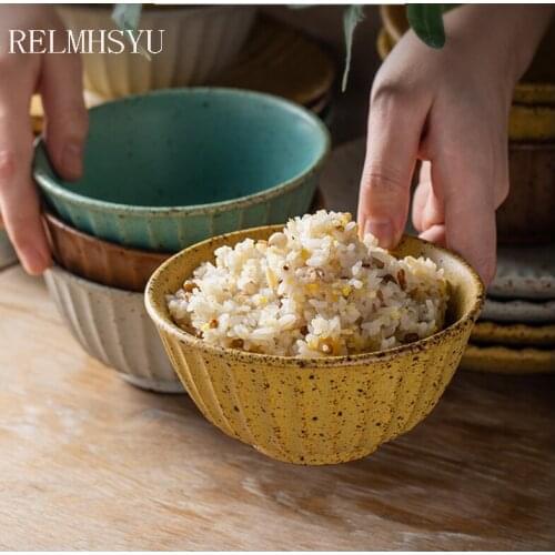 1PC RELMHSYU Japanese Style Ceramic Stoneware Simple Thick Retro Rice Soup Dinner Bowl Household Tableware