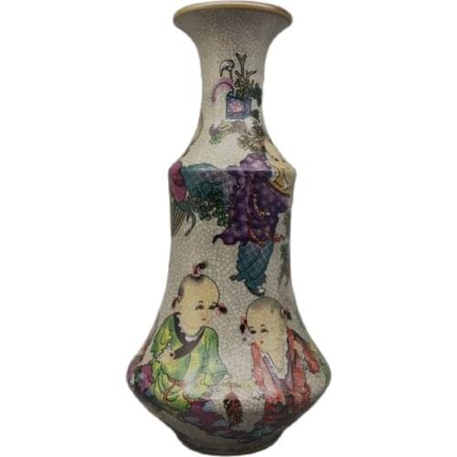 China old porcelain Pink Baby Drama Pagoda Bottle Cracked glaze porcelain vase