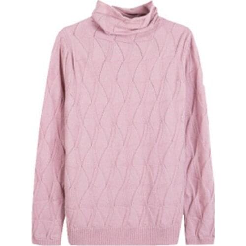 Korean style pure wool solid knit women fashion turtleneck argyle pullover sweater black 4color S-2XL