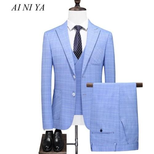 Wedding Suit Men Slim Fit Plaid Suit 3pc Set Male Groom Blazers Pants Man Formal Business Work Wear Suits Costume Homme Dress