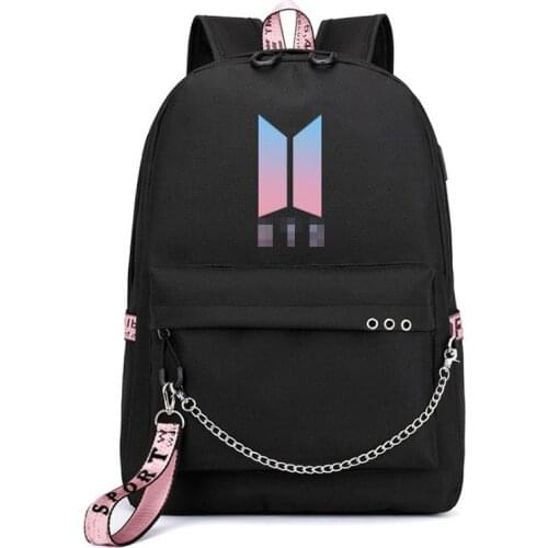 Chain backpack adult cute USB charging peripheral bag for teen teenage army bomb kpop backpack travel 45cm 17" boy girl