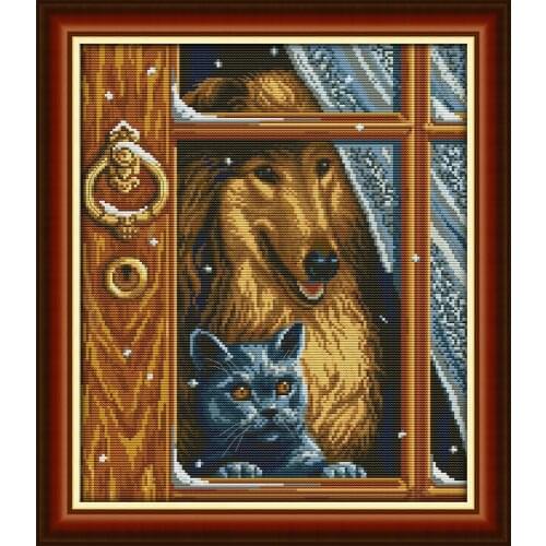 NKF Inside the Window Animal Cross Stitch Kits 11CT 14CT Chinese Cross Stitch Pattern Embroidery Needlework Set for Home Decor