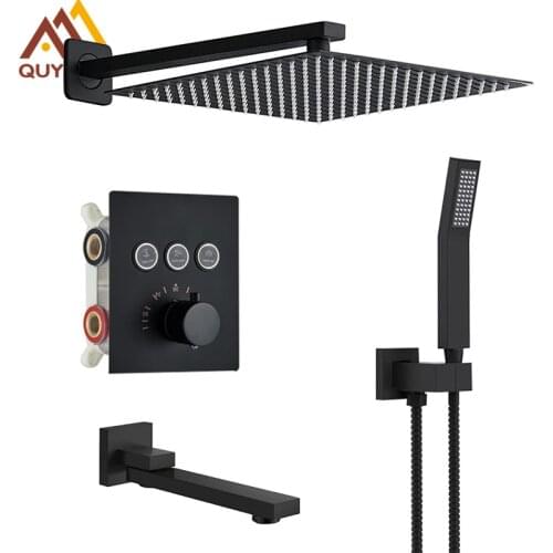 Matte Black Thermostatic Shower Faucets Set Touch Control 2 and 3 way Shower Mixer Rain Waterfall Shower System Bath Shower Kit