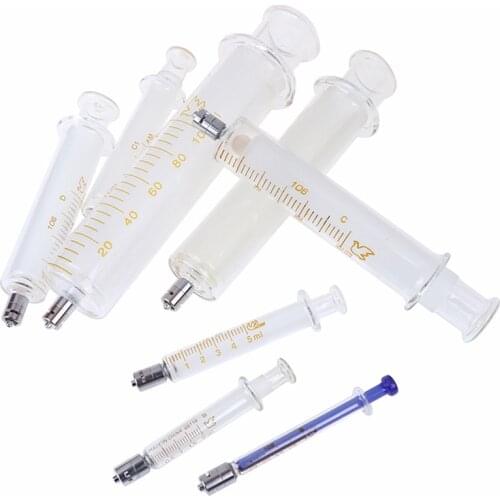 New Arrival 1ml 2ml 5ml 10ml 20ml 30ml 50ml 100ml Glass Syringe Luer Lock Head Reusable Glass Injector Syringe