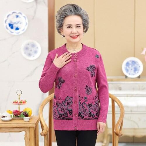 Mother Clothing Knit Sweater Spring New Embroidery Sweaters Coat Women Middle-aged Knitted Coat Tops Autumn Warm Slim Tops Women